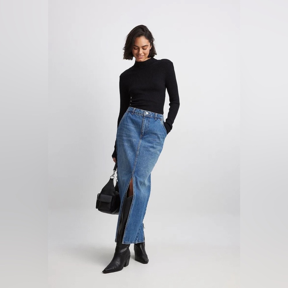 Slit Detailed Maxi Denim Skirt
